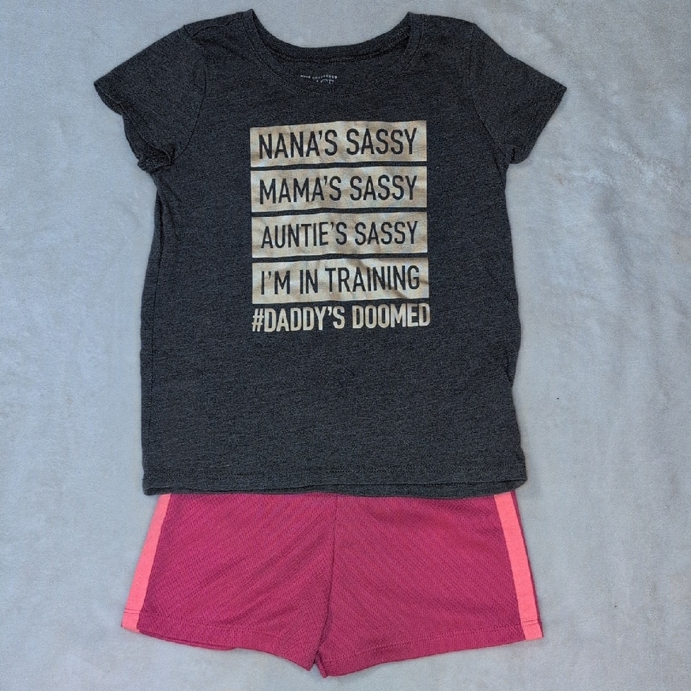 Girls 5T Sassy Graphic Tee & Garanimals "Cool" Peace Shorts Set